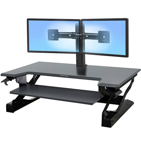 Sleek and modern design of the Ergotron WorkFit-TL sit-stand workstation.