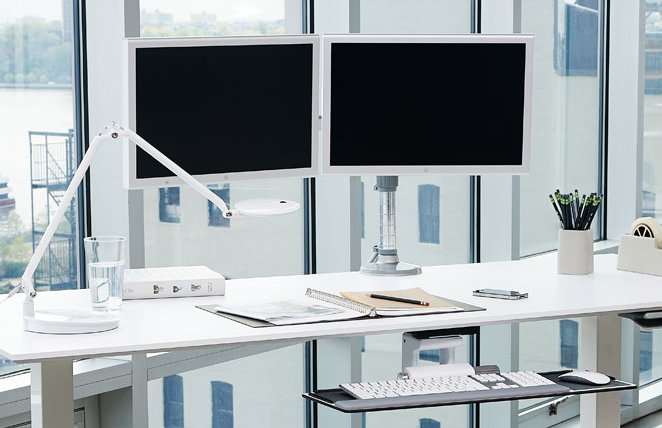 M/Flex monitor arm system seamlessly integrates with any standard work surface.