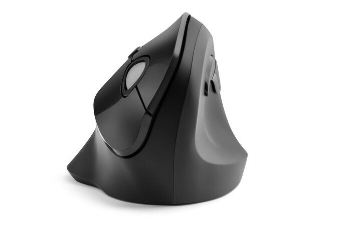 Top view of Kensington Pro Fit Ergo Vertical Wireless Mouse, showing contoured grip and forward/back buttons