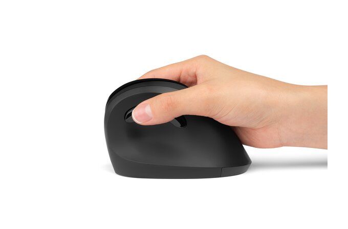 Kensington Pro Fit Ergo Vertical Wireless Mouse in use, demonstrating comfortable and natural hand position